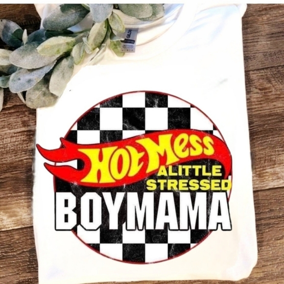 Boy mama shirt hot mess cute popular trending checkered - Picture 1 of 1